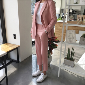 春季西装套装女2019时尚新款韩版高腰休闲外套九分小脚裤两件套装