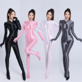 高弹光泽紧身性感塑身连体衣瑜伽健美拉链款 桃味丝： 五指神袍