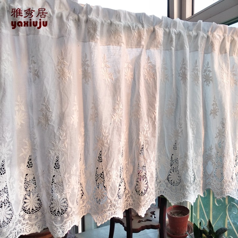 B77 棉布刺绣篓空隔断帘 橱柜帘 短窗帘 半帘 门帘 韩式风格布帘,居家布艺,成品窗帘,淘宝优惠券,粉丝福利购,淘宝优惠卷