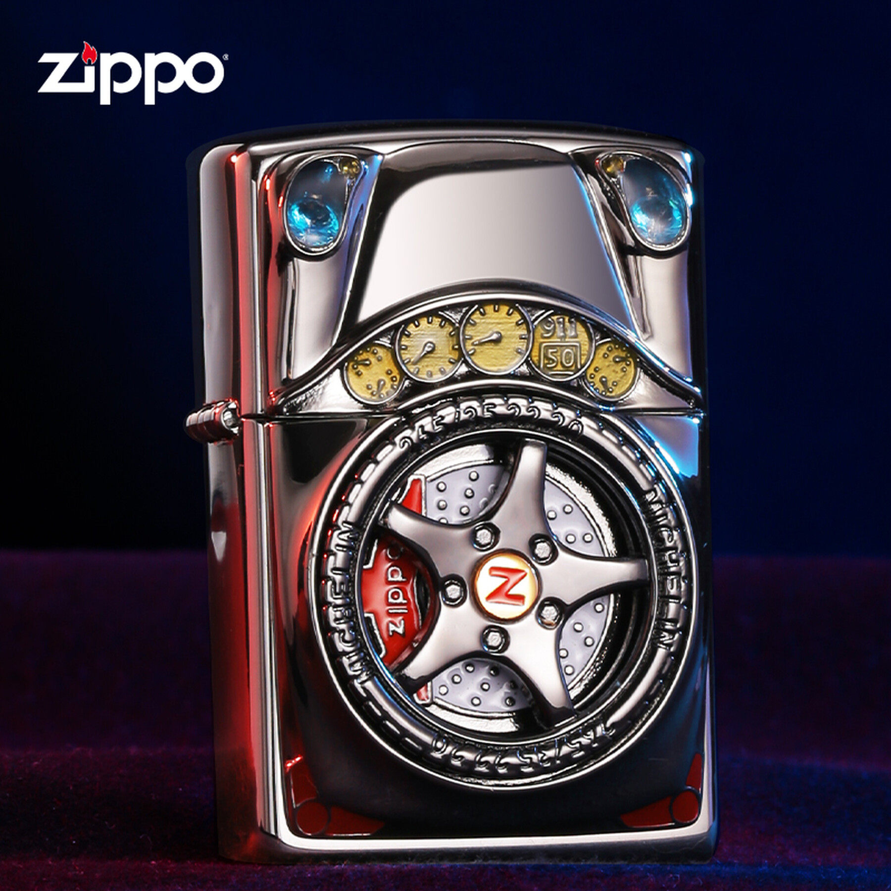 Zippo打火机正品美国原装镜面贴章极速飞车 zppo正品男士收藏礼品