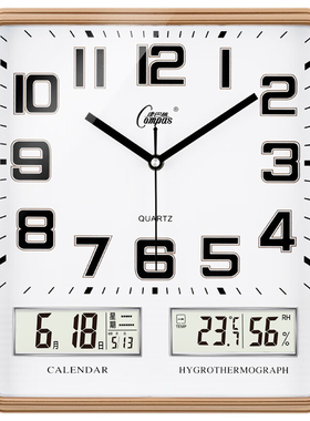 康巴丝14英寸方形简约时尚家用静音机芯石英钟客厅卧室北欧钟表