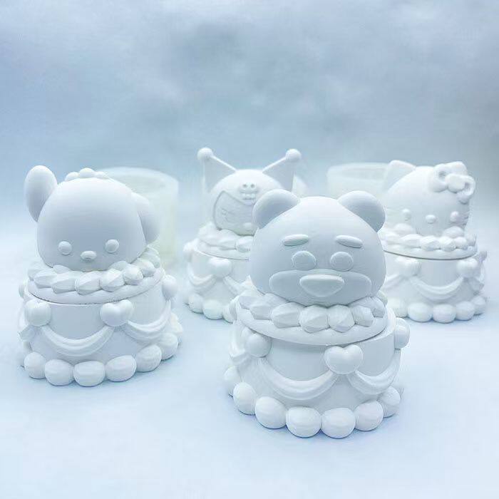 DIY立体卡通可爱收纳盒香薰石膏硅胶模具 摆摊3D巧克力蛋糕蜡烛