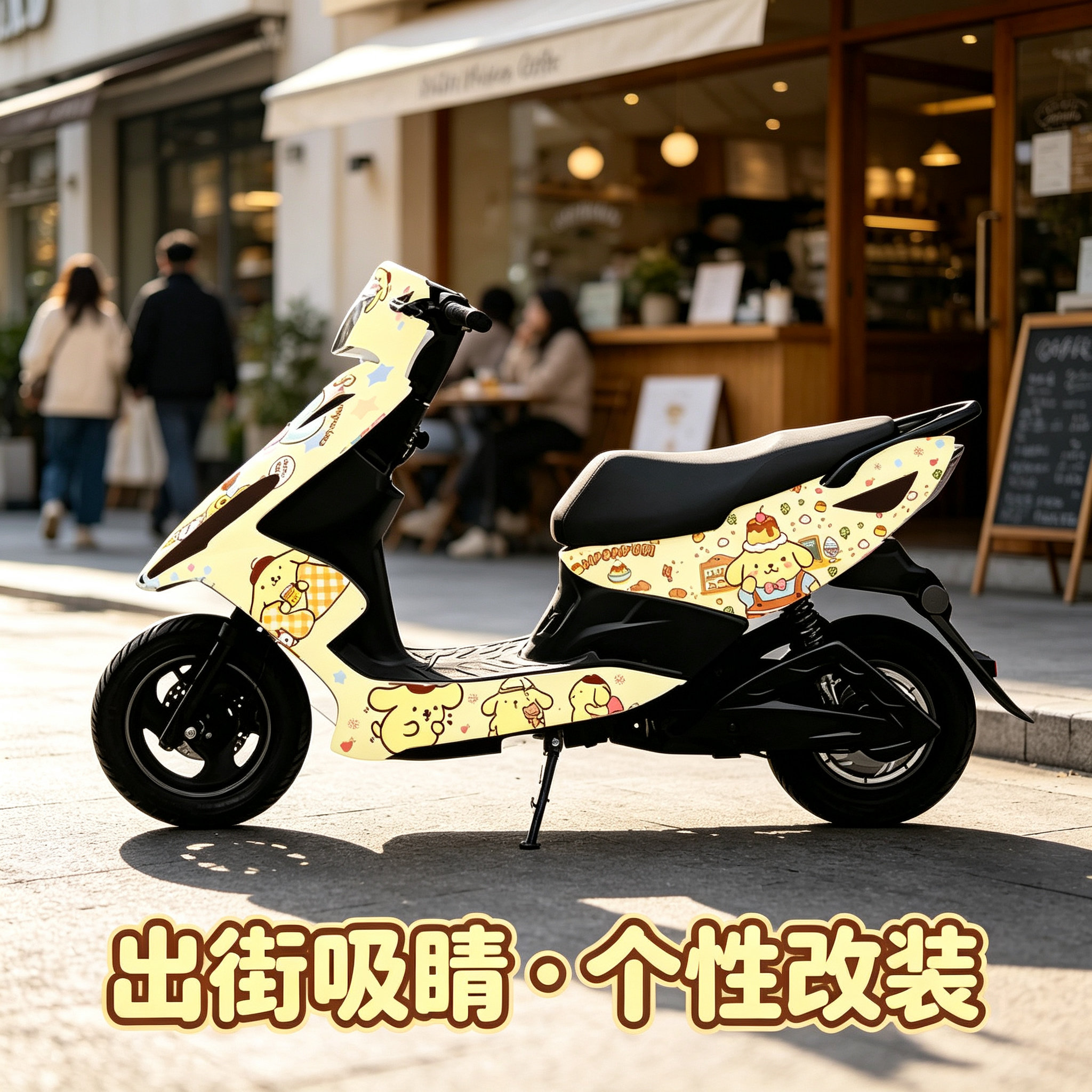 奶黄布丁狗三阳鬼火摩托车贴纸全车痛贴版画改装卡通贴膜个性拉花