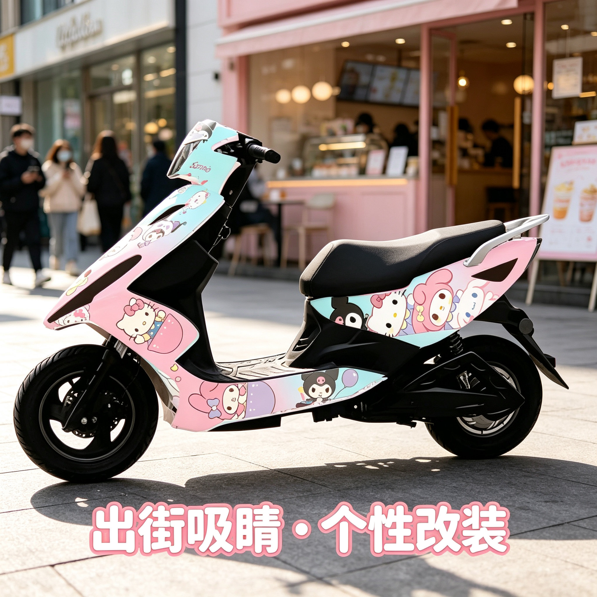 粉色美乐蒂三阳鬼火摩托车贴纸全车痛贴版画改装卡通贴膜个性拉花
