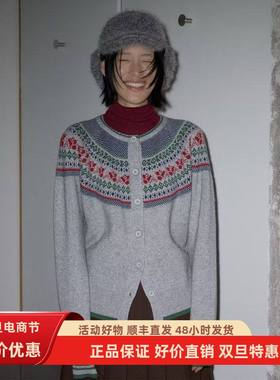 UNITY MODE 费尔岛纤绒纱毛衣女冬撞色复古温柔针织衫外套251522