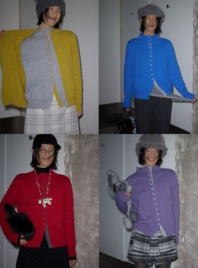 UNITY MODE 撞色半高领针织毛衣开衫女冬季温柔氛围感外套530052