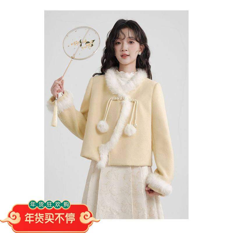 新中式国风短款毛呢黄色大衣外套女秋冬独特超好看爆款小个子,女装/女士精品,时尚套装,淘宝优惠券,粉丝福利购,淘宝优惠卷