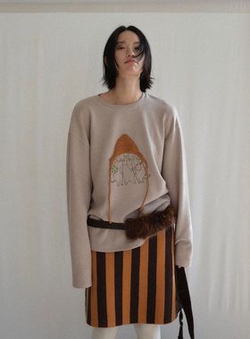 UNITY MODE 羊毛撞色条纹毛织半裙女冬季高腰A字针织半身裙251523