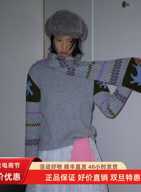 UNITY MODE 费尔岛绵羊毛拼接针织毛衣女冬半高领内搭上衣251527