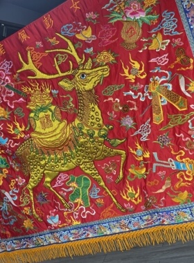 凤袍绣庄 半手工四角大旗 潮绣