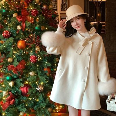 南洋千金毛呢外套女冬装新款小个子高级感法式贵气白色斗篷