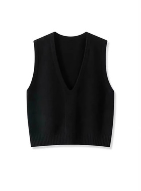 女针织背心 V领马甲宽松套头外穿坎肩百搭黑色针织马甲背心