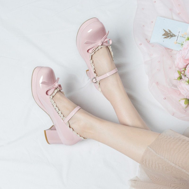 千金仙女风2026春季新款中高跟公主鞋圆头一字带粗跟玛丽珍单鞋女