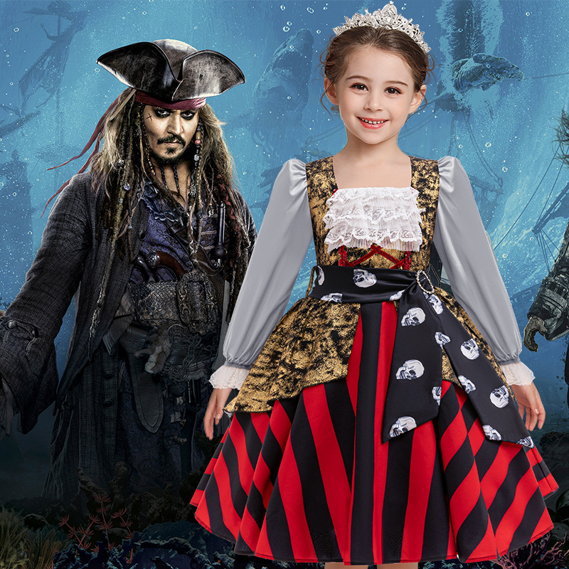 儿童服装万圣节cosplay海盗船长女童聚会派对演出表演礼服裙