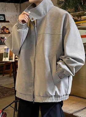 FOG EMMA美式扎染皮衣外套春季新款痞帅立领机车夹克宽松休闲上衣