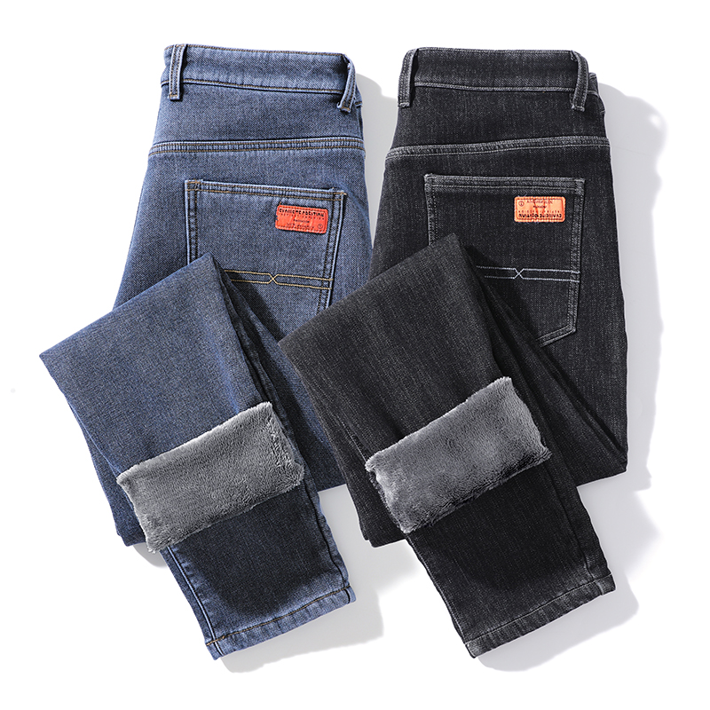 小码男27码牛仔裤秋冬季修身加绒厚款男士2尺腰围160cm直筒长裤子