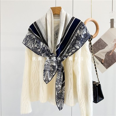 水溶100%绵羊毛气质蓝色围巾