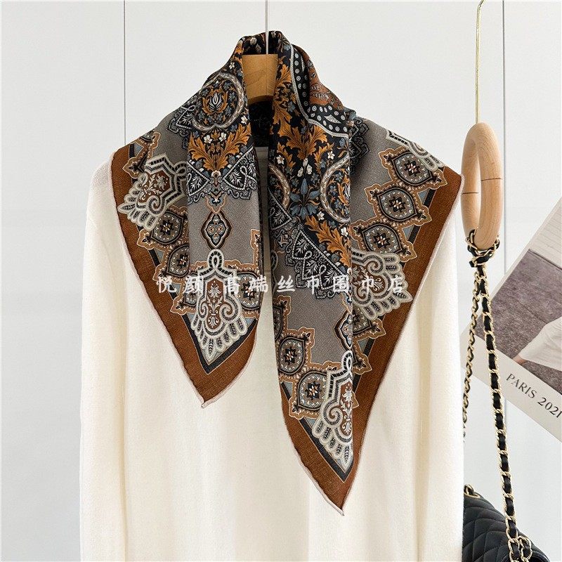 双面异色真丝桑蚕丝羊毛围巾