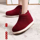 女士包跟居家室内中老年防滑厚底手工棉鞋 冬季 加绒加厚保暖棉拖鞋