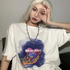 Guantu summer love printing short sleeve loose Guochao brand summer hip hop top cotton tide