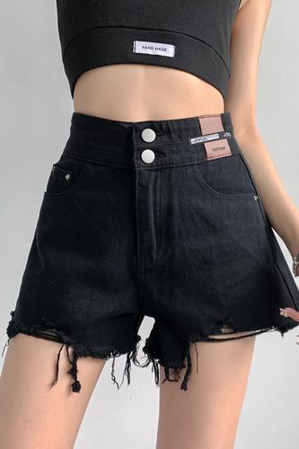 Black Denim Shorts women's summer 2022 new thin high waist slim loose A-line pants