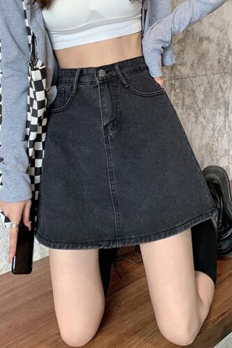 Black grey Denim Short Skirt women's summer 2022 new high waist A-shaped slim Hip Wrap Skirt trend