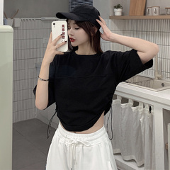 實拍短款小眾露臍上衣女夏季顯瘦短袖寬鬆恤超火棉