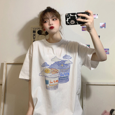 Spring and autumn Korean new loose and fashionable personalized printing round neck student versatile short sleeve T-shirt women's wear