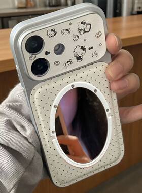 大视窗波点KT猫秒变苹果17promax手机壳镜子iPhone16全包15软14防摔13带支架12电镀11贴皮xsmax荔枝纹xr新款