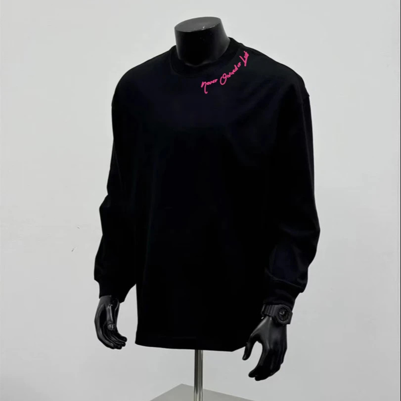 통관 누설 대외 무역 잉여품 미국 유행 라운드 넥 순면 긴팔 티셔츠 남녀 루즈 탑