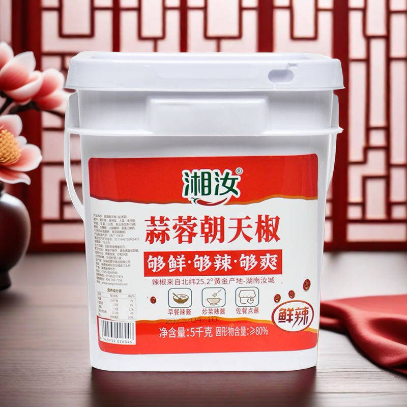 湖南辣椒酱湘汝蒜蓉朝天椒5KG商用桶装辣椒调味酱辣王之王蒜香酱