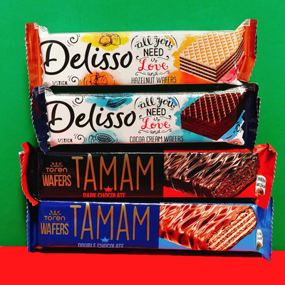 土耳其进口酥脆奶油榛子味黑巧克力味可可威化饼干袋装下午茶零食