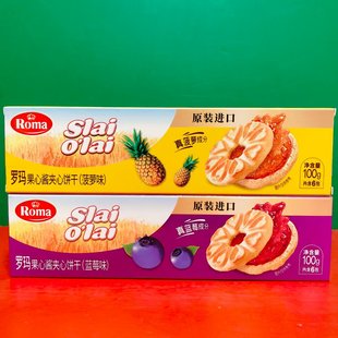 临期特价 印尼进口罗玛菠萝味蓝莓味果酱夹心饼干100g下午茶零食