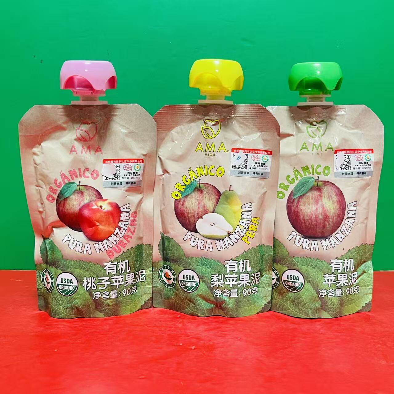 临期特价 智利进口AMA有机认证桃子梨苹果水果泥90g开袋即食零食