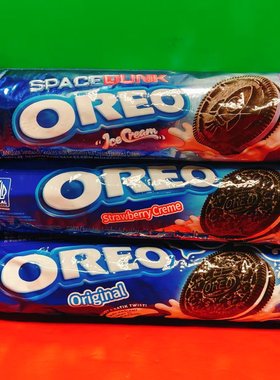 印尼进口OREO奥利奥香草味草莓味蓝莓冰淇淋味夹心饼干110.4g袋装