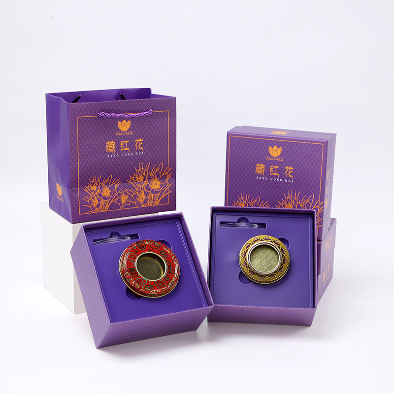 新款紫色藏红花包装盒3克5克马口铁盒伊朗藏红花礼品盒纸盒空盒