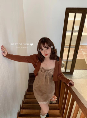 2024新款气质法式漂亮独特设计感格子短裙套装