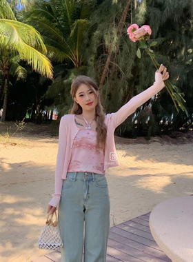 夏季2024新款纯欲风晕染性感内搭抹胸吊带防晒开衫两件套女