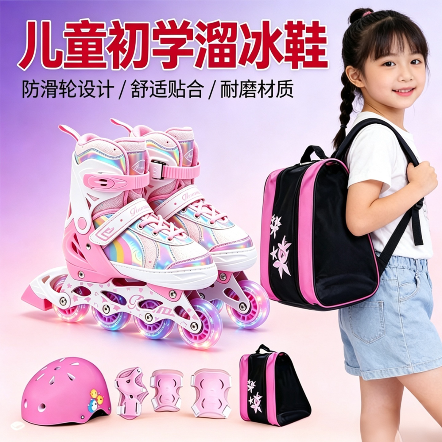 儿童初学者溜冰鞋可调直排轮滑鞋