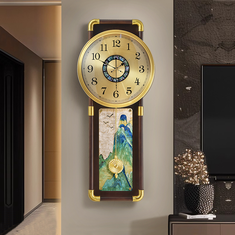 新中式实木挂钟家用客厅壁钟