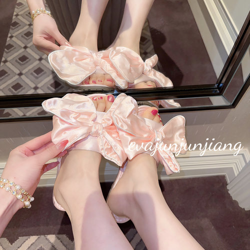 Eva君君酱法式蝴蝶结缎面公主居家拖鞋女夏甜美仙女风凉拖鞋