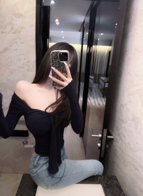 Eva君君酱纯欲蝴蝶结绑带抹胸方领带胸垫长袖修身t恤女气质上衣韩