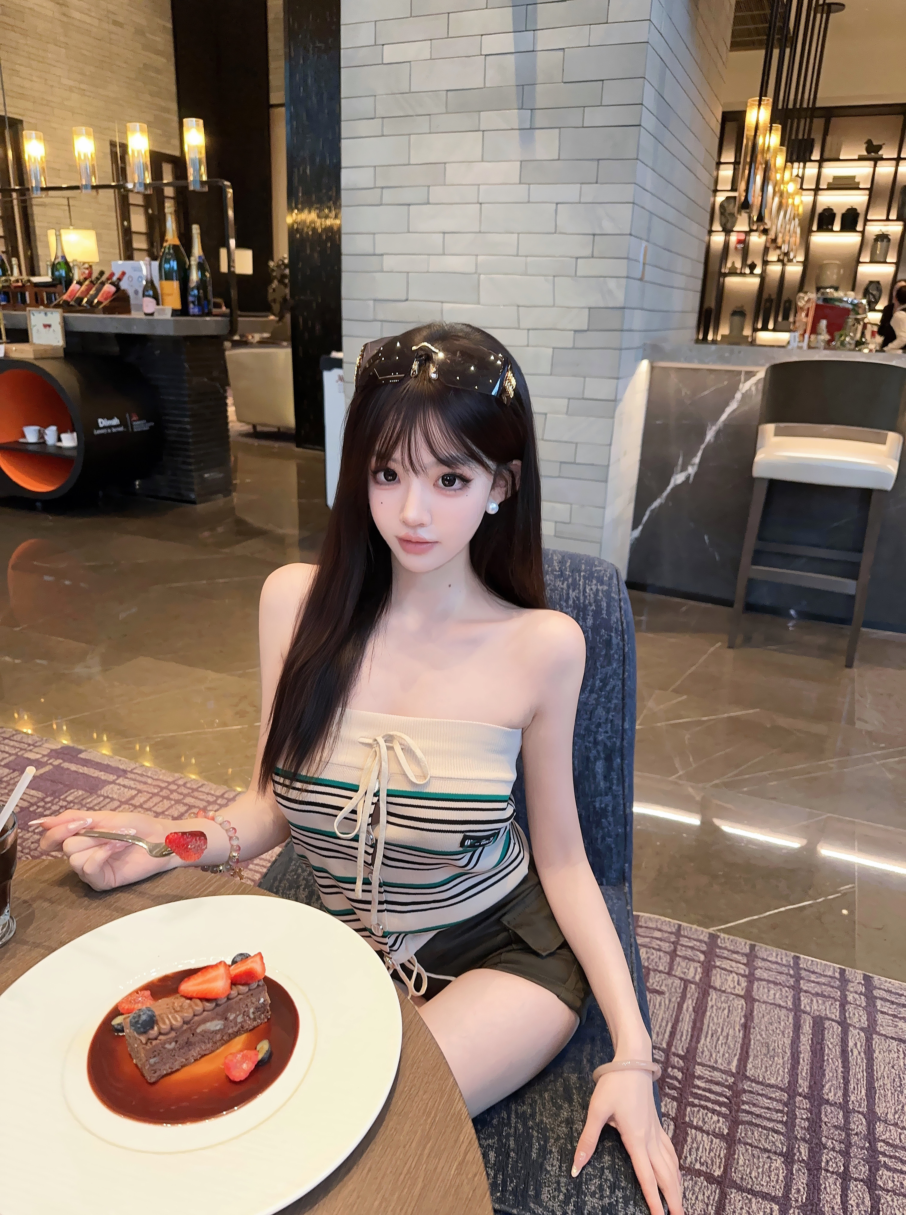 Eva君君酱miu系设计感绑带针织条纹抹胸短上衣女休闲气质百搭背心