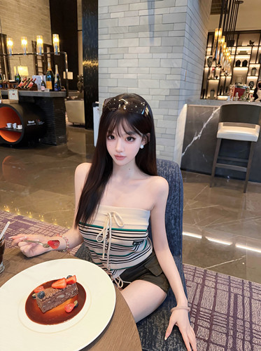Eva君君酱miu系设计感绑带针织条纹抹胸短上衣女休闲气质百搭背心