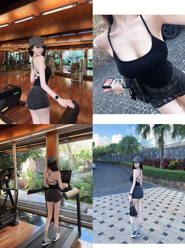 Eva君君酱辣妹性感挂脖带胸垫交叉露背心吊带女弹力显瘦美背上衣