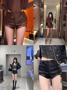 Eva君君酱韩系辣妹性感高腰显瘦pu皮短裤女丰胯前短后长百搭热裤