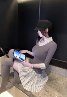 Eva君君酱气质收腰条纹衬衫拼接针织中袖连衣裙女v领假两件短裙子