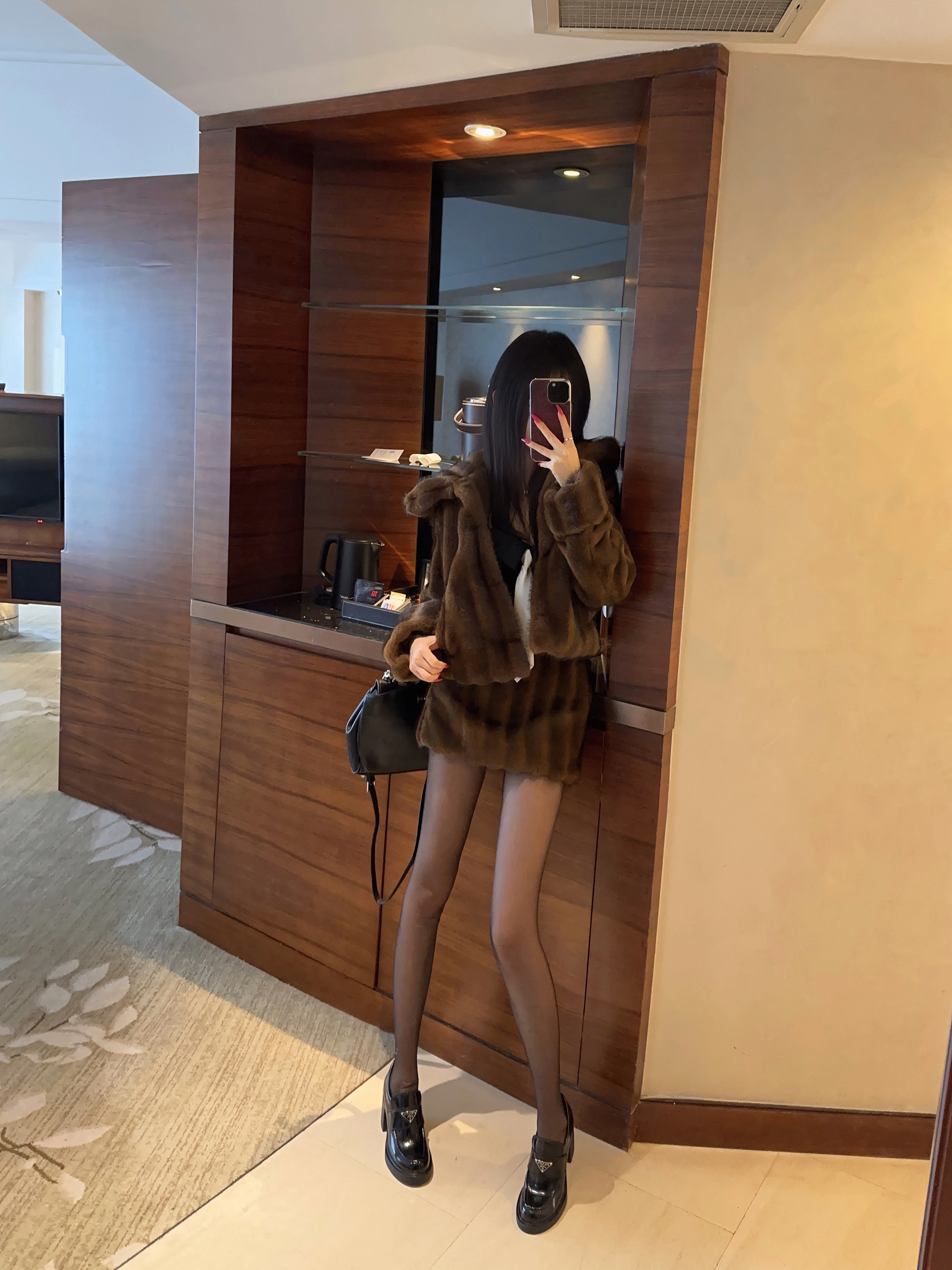 Eva君君酱龙猫纹仿水貂毛环保皮草保暖外套毛毛短裙减龄套装女韩