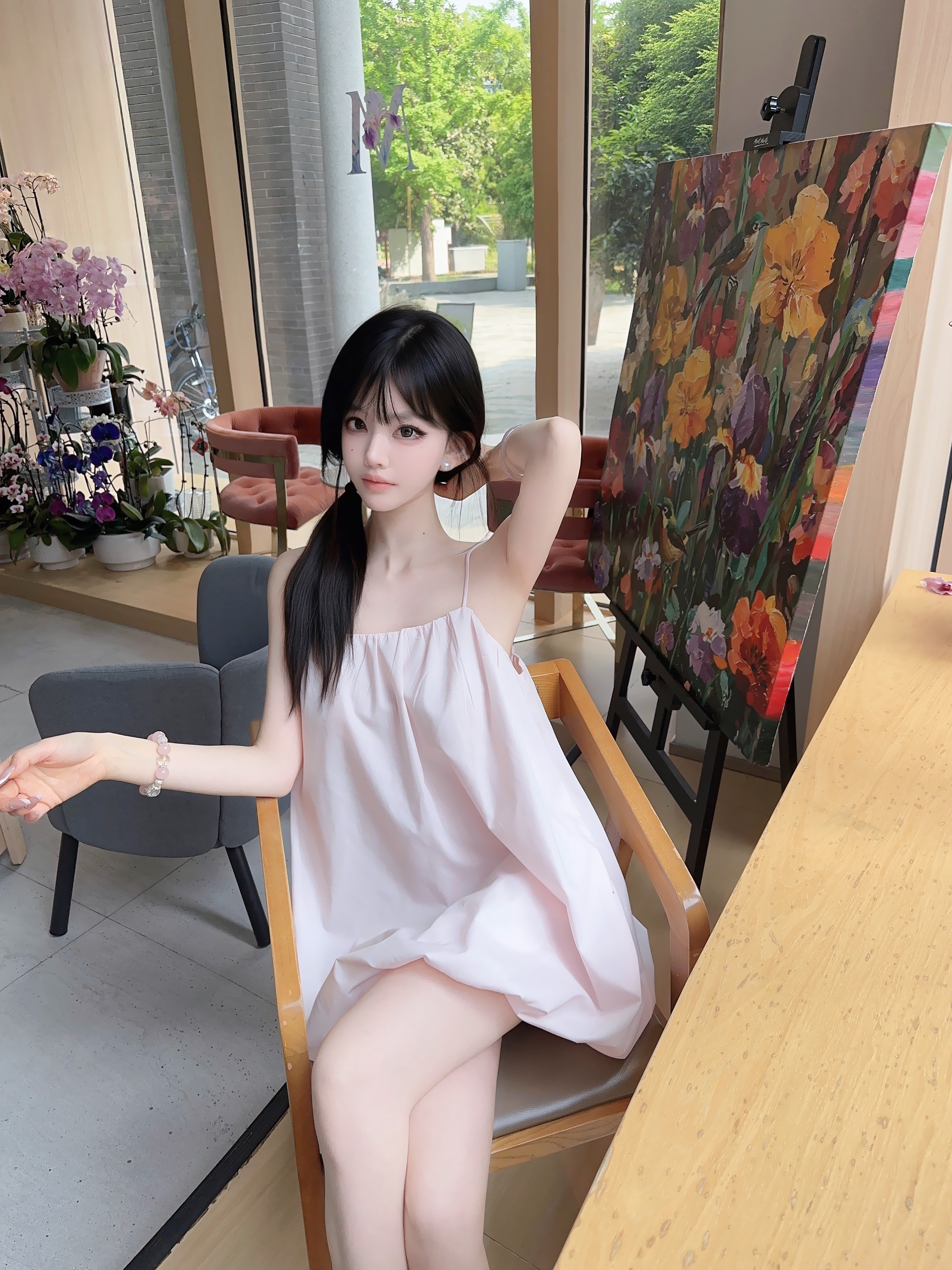 Eva君君酱气质度假风吊带纯色蓬蓬连衣裙女甜美显瘦纯欲短裙韩系