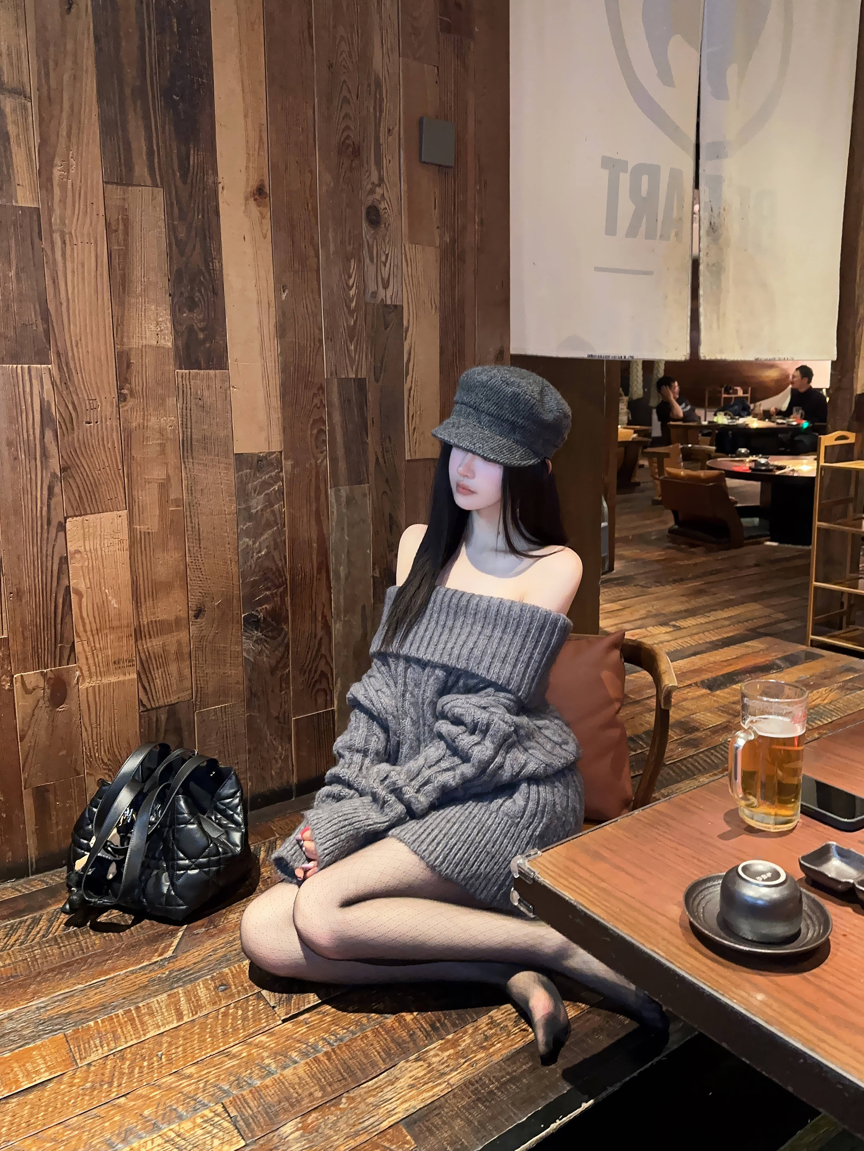 Eva君君酱慵懒风露肩软糯麻花针织宽松毛衣女秋冬显瘦气质上衣韩